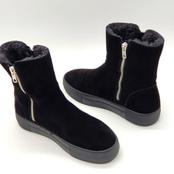 J/Slides Trulie Water Resistant Suede Platform Wedge Ankle Bootie with Faux Fur - Picture 5 of 13